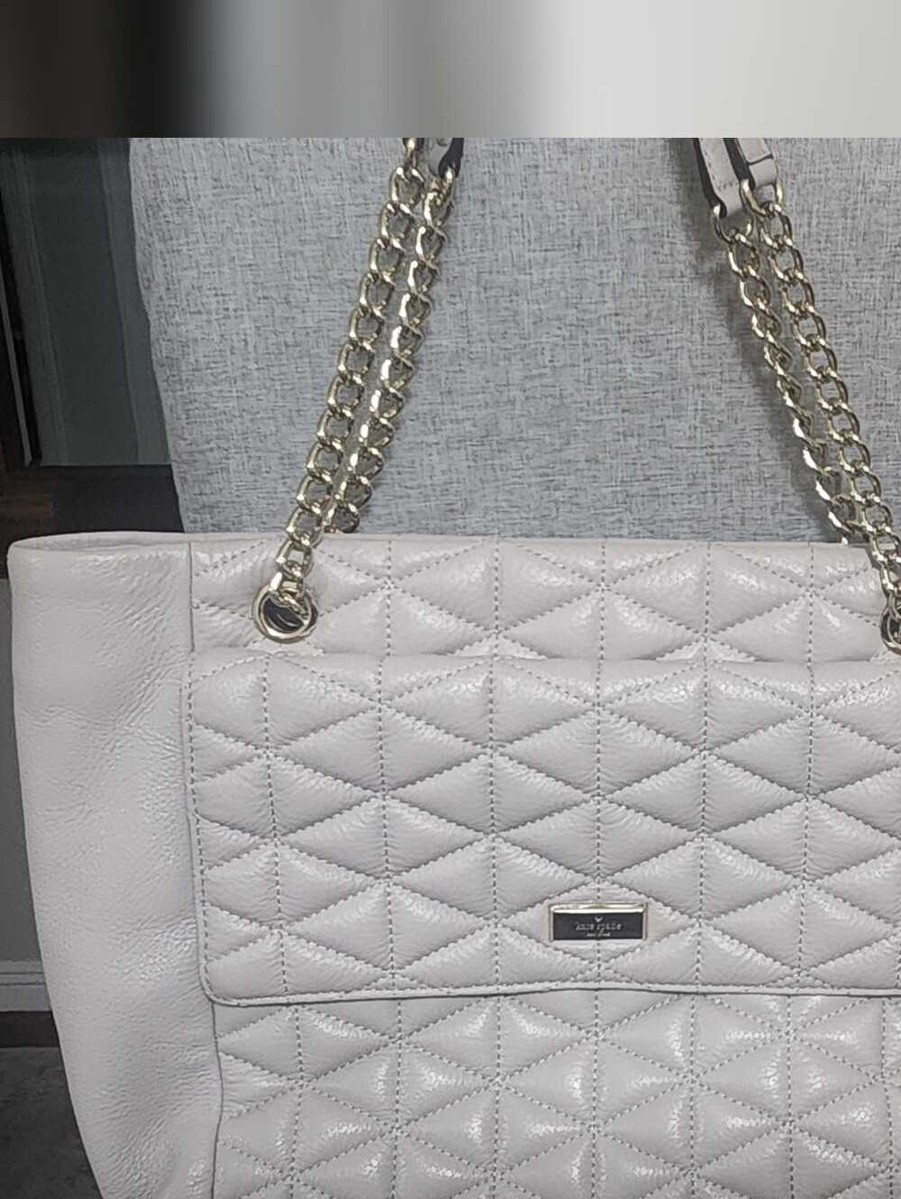 Kate Spade Willis Quilted Pebbled Leather Tote Mousse Frosting Taupe Gray